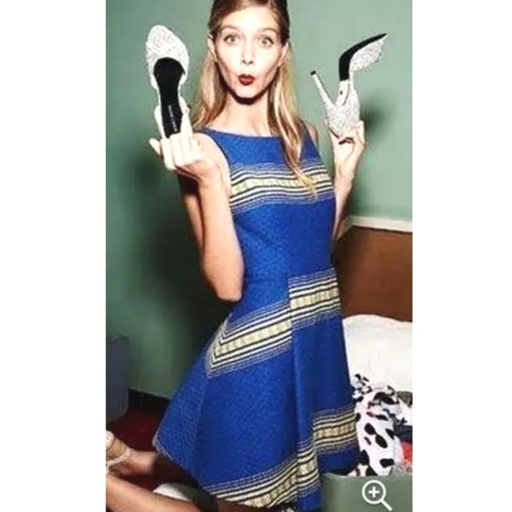 ALICE + OLIVIA Blue Holis Jacquard Stripe Structured Mini Dress Sleeveless Boho